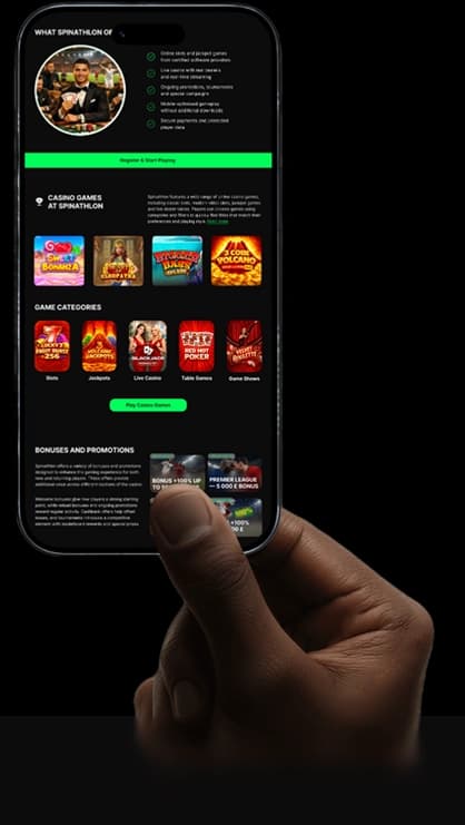 Player using Spinathlon Casino on mobile phone